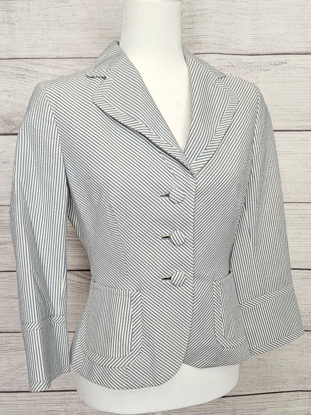 Vintage Banana Republic Seersucker Blazer Jacket Striped Y2K Summer 2005 Size 4